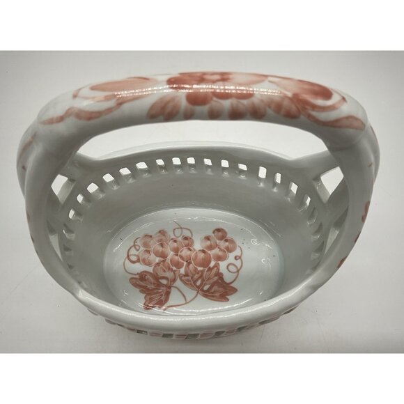 Nora Fenton Designs Ceramic White and Pink Basket Grape Pattern Made in Thailand - Picture 11 of 16